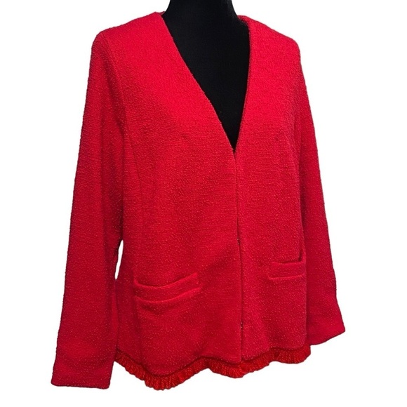 Talbots Red Wool Tweed Blazer Jacket NWT Petite XP Lined Hook Eye Closure - Picture 2 of 7